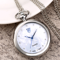 Reloj Retro de lujo con caja de plata lisa, reloj de bolsillo de cuarzo con cadena para regalo de hombre