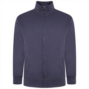 Men's <b>Navy</b> Blue Zip-Up <b>Fleece</b> Sweatshirt Stand Collar Regular Fit Casual Autumn Wear With Front Pockets - Product Image 1