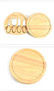 Wood Round Cheese Board And 4 Knives Set With Slide-Out Cutlery Drawer Charcuterie Boards Set