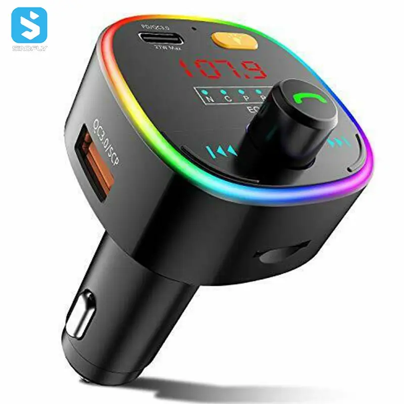 Car Wireless Bt 5.0 FM Transmitter Handsfree Car Kit MP3 Player with QC3.0 USB Charger for Phone