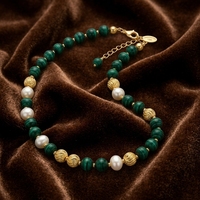 Bracelet en laiton plaqué or avec perles de malachite, personnalisable OEM/ODM, vente en gros, bijoux pour femmes en pierre naturelle