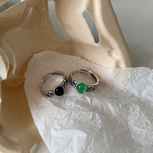 Thai <b>Silver</b> S925 <b>Sterling</b> <b>Silver</b> <b>Ring</b> With Black Agate And Green Stone Flower Design For Women Everyday Wear - Product Image 1
