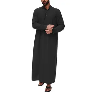 OEM Arabic Dubai Islamic Clothing Men's Thawb Jubba Long Sleeve Ethnic Thobes Solid Color Men Muslim Thobe