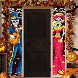 मृत पोर्च के झंडे वाले बैनर कंकाल के बैनर कंकाल जोड़े हेलोलीन सजावट के दरवाजे के बैनर तले - Product Image 2