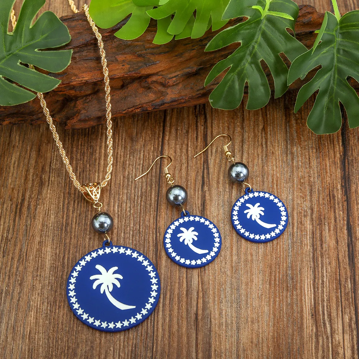 Hot Selling Blue Acryl Ronde Hanger Palmboom Hawaiian Sieraden Sets Voor Vrouwen