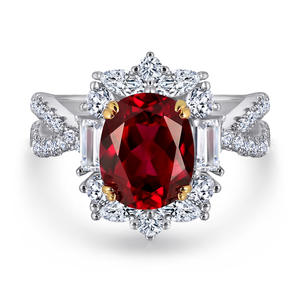 ชุดเครื่องประดับแฟชั่นสำหรับสุภาพสตรี งานแต่งงาน งานหมั้น ของขวัญ แหวน ต่างหู สร้อยคอ ประดับเพชรพลอยสีแดง ซิคอน 925 เงินแท้ ดีไซน์ทันสมัย - Product Image 2