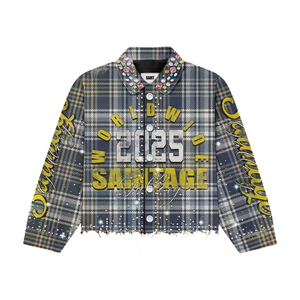 Ensemble court en flanelle délavée YUCHEN <span class=keywords><strong>haut</strong></span> <span class=keywords><strong>de</strong></span> <span class=keywords><strong>gamme</strong></span>, 100 % coton pur, 220 grammes, style décontracté, à carreaux, avec strass thermocollés - Product Image 2