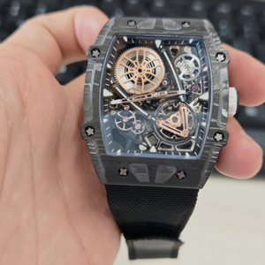 Luxury 27-05 Style Skeleton Flying Tourbillon Tonneau Men Mechanical <b>Watch</b> Carbon Fiber TPT <b>Case</b> Automatic Fabric Strap - Product Image 3