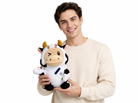 Boneka Sapi Lucu Super Lembut, Mainan Hewan Plushie Penghilang Stres, Boneka Kartun Berdiri dengan Wajah Bordir, Hadiah Promosi
