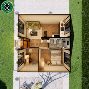 Casa prefabricada de acero ligero con revestimiento de ranuras verticales, cabina modular con techo a dos aguas para habitación de huéspedes de resort. - Product Image 5