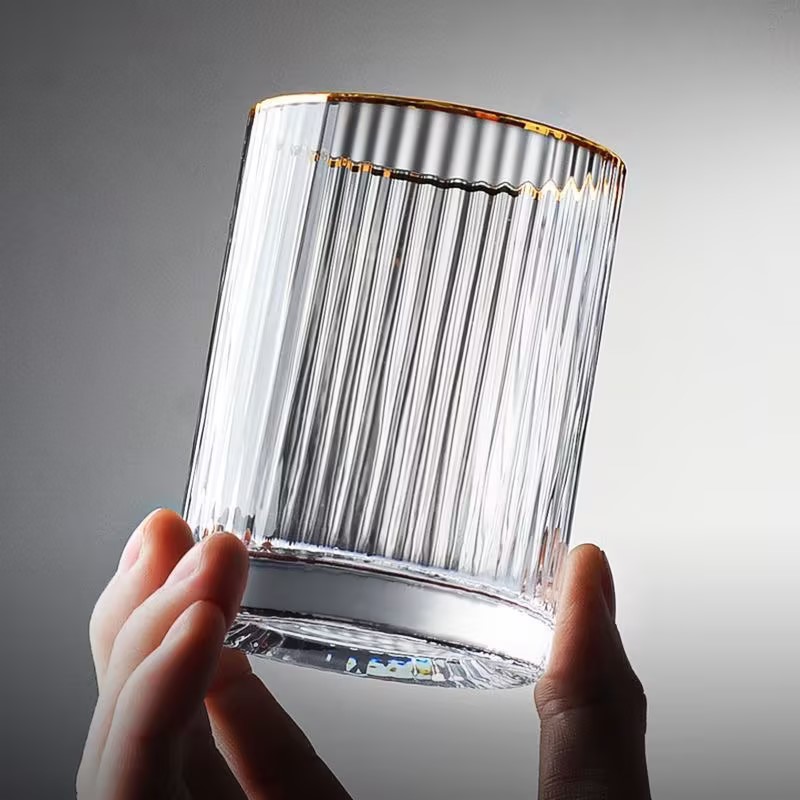 300ml glass water cup whiskey glass cup 10oz gold rim glasses