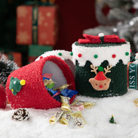 Boîte cadeau chinoise de Noël haut de gamme, portable, neuve, en peluche ronde, doublée de velours épais, rouge/verte