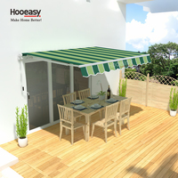 Auvents rétractables manuels Hooeasy pour balcon et terrasse, économiques, simples, à rayures, en tissu, avec bras pliants en aluminium