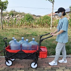 Chariot de jardin pliable Db à 4 roues, chariot utilitaire en métal rouge pour les courses, le camping en plein air, avec porte-gobelet, design pliable - Product Image 4