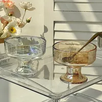 1 stks Ins Style Dessertkom Hoge Esthetische Glazen Kom met Hoge Voet Huis IJs IJsroom Pudding Fruitkom Yoghurtbeker