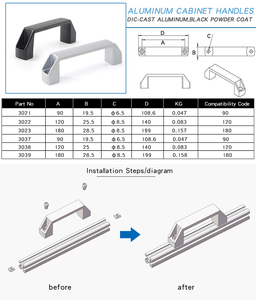 Maniglia per Porta in Alluminio Bianco Argento 3038 120, Produttore Cinese Certificato RoHS, Profilo in Alluminio Nero - Product Image 4