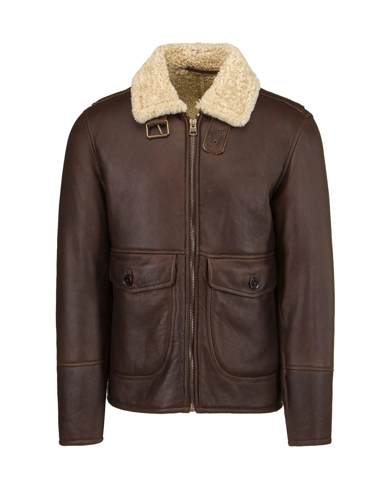 Minimal Style Sheepskin Leather Jacket For Men WIth Fur