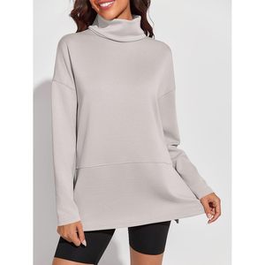 Sweat-shirt surdimensionné à col roulé pour femme, manches longues, coupe ample, fentes latérales, pull décontracté - Product Image 2