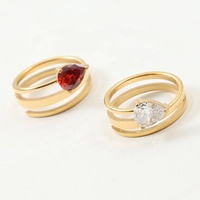 Ins Style femmes Dainty minimaliste bijoux de mode PVD 18K plaqué or en acier inoxydable ressort empilable cubique Zircon anneau