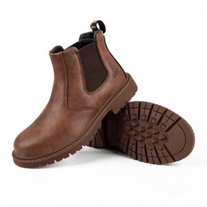 Chaussures de sécurité imperméables en cuir et caoutchouc pour hommes, style Chelsea, avec embout en acier, sans lacets, pour le travail en forêt - Product Image 1