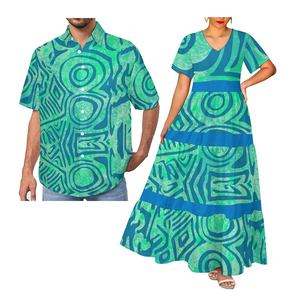 Robe surdimensionnée élégante en mousseline de soie col en V en Samoan Style tropical hawaïen taille naturelle plage vacances hommes chemise compagnon - Product Image 1