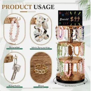 Wooden rotating jewelry display rack, wooden necklace storage rack, <b>desktop</b> multi-purpose jewelry storage rack - Product Image 2