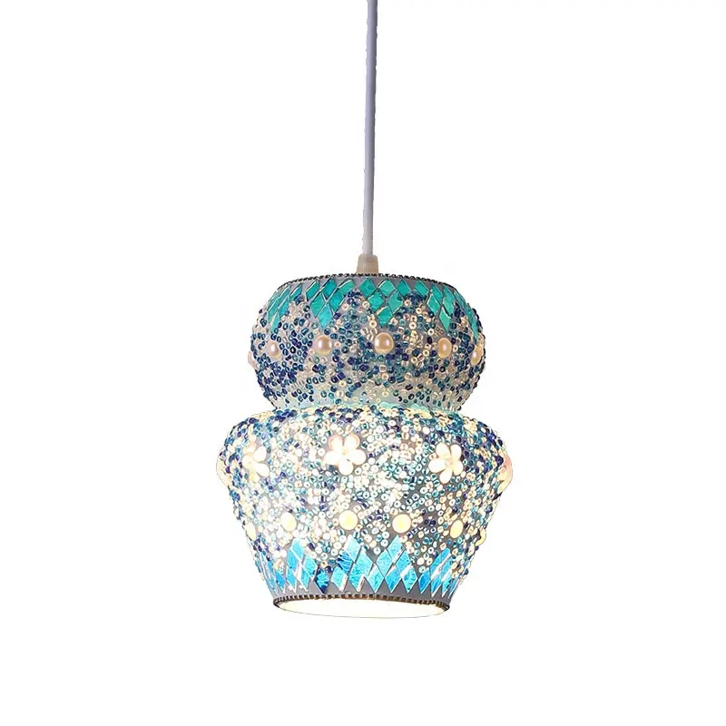 Manik-manik Kaca Buatan Tangan Liontin Mediterania Cahaya Bernoda Mosaik Turki Liontin Lampu Bohemian Chandelier Maroko Menggantung Cahaya