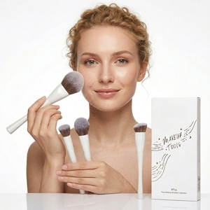 Pinceaux de maquillage portables en fibres synthétiques beige, pinceau plat, logo personnalisé, haute qualité, paillettes, fond de teint, fard à paupières - Product Image 4
