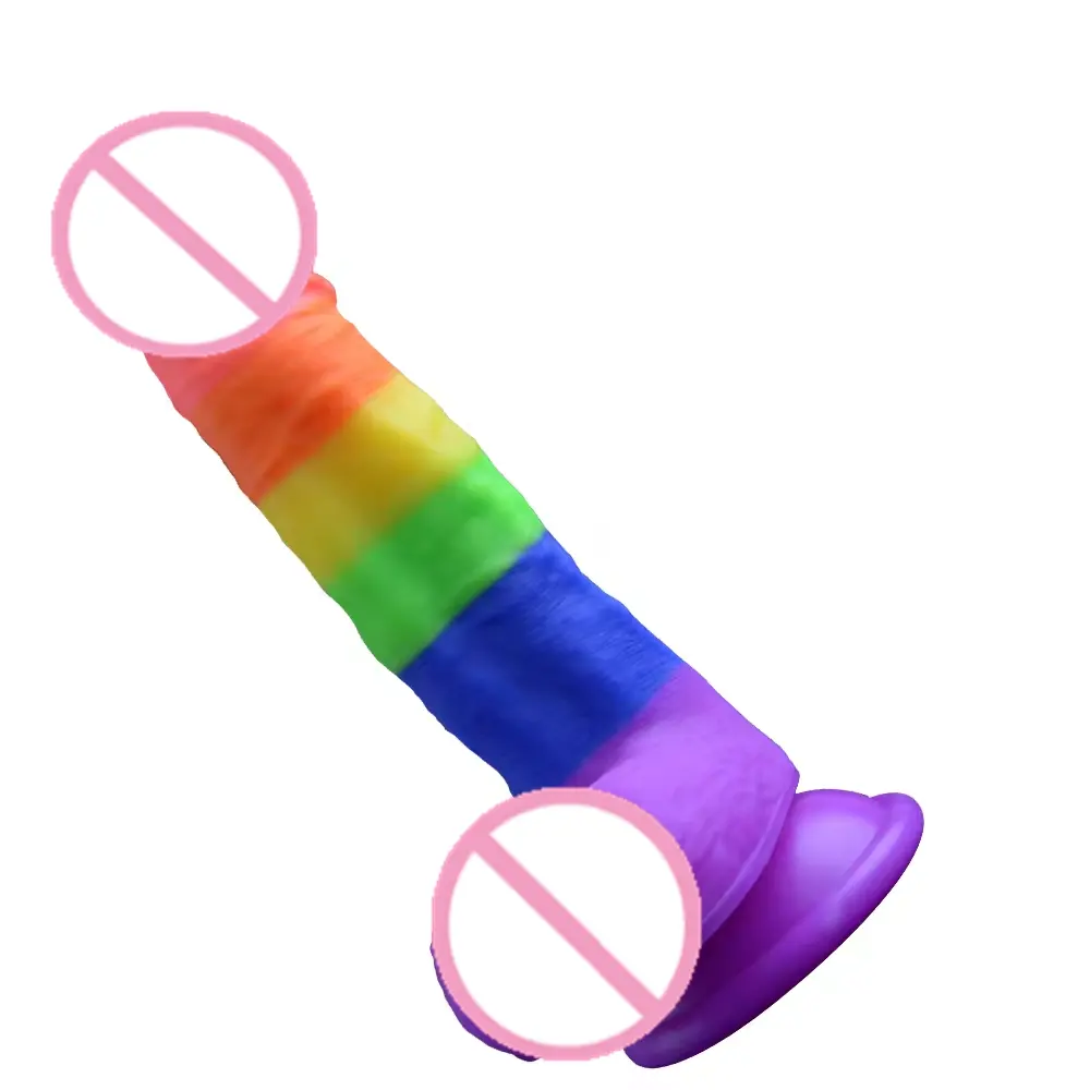 Neue beliebte bunte Regenbogen-Silikon-Gelee fester Penis Dildo weibliche Masturbation Sex-Spielzeuge Erwachsenenprodukte für Frauen Lesben Männer