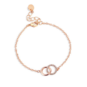 Pulsera de Doble Aro Redondo con Circonitas para Mujer, Bañada en Oro de 18K, Brazalete Minimalista Geométrico, Joyería al por Mayor, Accesorio de Moda - Product Image 6