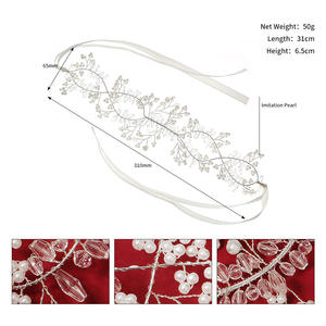 إكسسوار شعر للزفاف على الطراز الأوروبي والأمريكي، عصابة رأس يدوية الصنع مزينة بالأحجار الكريمة والشرائط والخرز، تصميم جديد وعصري للعروس - Product Image 6