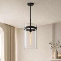 Luminaire suspendu moderne en verre cylindrique transparent avec finition en laiton pour hôtel, salle à manger et îlot de cuisine
