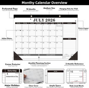 <span class=keywords><strong>Calendrier</strong></span> mural Tcamp 2026 de 17 x 12 pouces avec dates julienne, 18 mois, pour la maison (en papier) - Product Image 5
