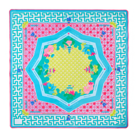 Tapis de Mahjong de Luxe Style Floral Lotus pour 4 Joueurs 33x33 Pliable Imperméable Portable en Caoutchouc avec Sac de Rangement