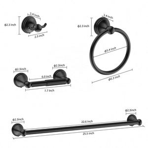 WEKIS Modern Matte <b>Black</b> Metal Shape Wall-Mounted Five-Piece Eco-Friendly <b>Bathroom</b> Towel Rail Holder Bar <b>Set</b> Customized Logo - Product Image 4