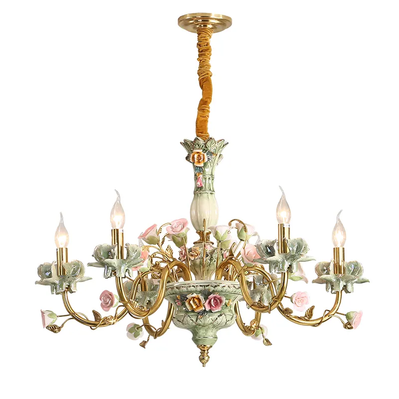 Lampadario in ceramica francese per sala matrimoni lampadario in ottone di lusso con fiore in porcellana