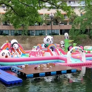 Parco Acquatico Gonfiabile Commerciale a Tema Panda Gigante in PVC con Scivoli per Bambini, Divertimento Acquatico all'Aperto per 15-20 Passeggeri - Product Image 1