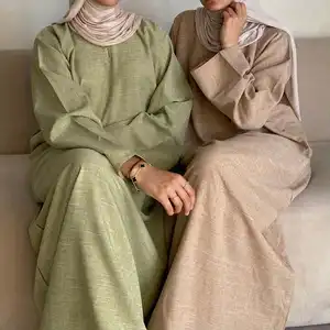 Customized Linen Closed Abaya Eid High Quality Robe Islamic Clothing New Fashion Dubai Abaya Female Muslim Clothing