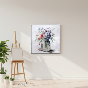 <span class=keywords><strong>Bouquet</strong></span> <span class=keywords><strong>de</strong></span> <span class=keywords><strong>fleurs</strong></span> sauvages en aquarelle <span class=keywords><strong>moderne</strong></span> dans un pot en verre, <span class=keywords><strong>peinture</strong></span> florale encadrée sur toile, décoration murale florale pour la maison - Product Image 1