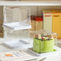 Couvercles de boîtes carrées personnalisées de qualité alimentaire en plastique transparent pour emballage de desserts, gâteaux, muffins, crêpes, desserts, boulangerie, transporteurs de gâteaux de 5 pouces
