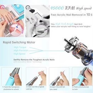 Taladro de Uñas de 45000 RPM con Velocidad Ajustable, Taladro Eléctrico Recargable de 4000 mAh con Pantalla LED, Lijadora de Uñas para Pulir Gel - Product Image 2