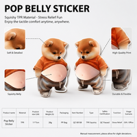 Autocollant 3D Quzao Pop Belly en TPR/Silicone, Mini Kawaii Chien Chat, Jouet Anti-Stress, Décoration pour Téléphone, Ordinateur Portable, Sac
