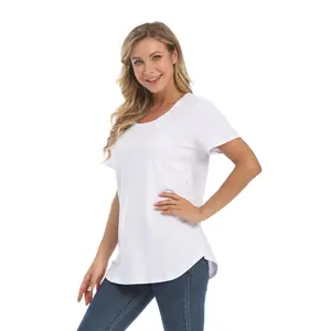 Maternity Shirt Summer Maternity T Shirt Short Sleeve Breastfeeding Clothes Invisible Zipper Openning Curve Hem Stretch Cotton US Size S-4XL