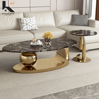 Table basse moderne en acier inoxydable et pierre, plateau en marbre de luxe, table centrale pour salon