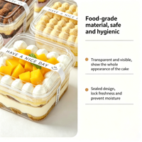 Autocollant d'emballage jetable de qualité alimentaire pour gâteaux mousse, boîte transparente carrée pour snacks et pâtisseries, avec fourchette pour tiramisu