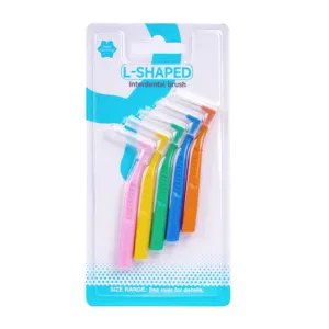 L-şekil çok renkli uzun saplı tek kullanımlık diş fırçası protez fırça özel diş fırçası kürdan diş Interdental fırça