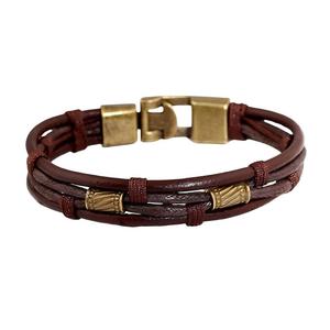 Men's Classic Braided Genuine <strong>Leather</strong> Bracelet Handmade Woven Multi-Layer Brown <strong>Leather</strong> Bracelet with Antique Bronze Clasp - Product Image 5
