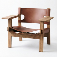 Fauteuil de designer d'Espagne pour hôtel et salon, en cuir de selle naturel, réglable, en bois de frêne, pour appartement et salon
