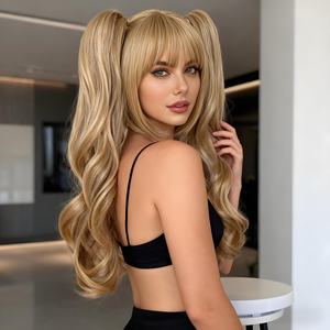 Perruque de mode pour femme, avec frange aérienne et double queue de cheval, en fibre haute température, entièrement fabriquée à la machine, pour le commerce électronique transfrontalier de deuxième niveau - Product Image 1