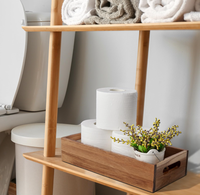 Panier de rangement pour salle de bain en bois d'acacia - Panier à papier toilette avec poignée pour l'arrière du réservoir de toilette